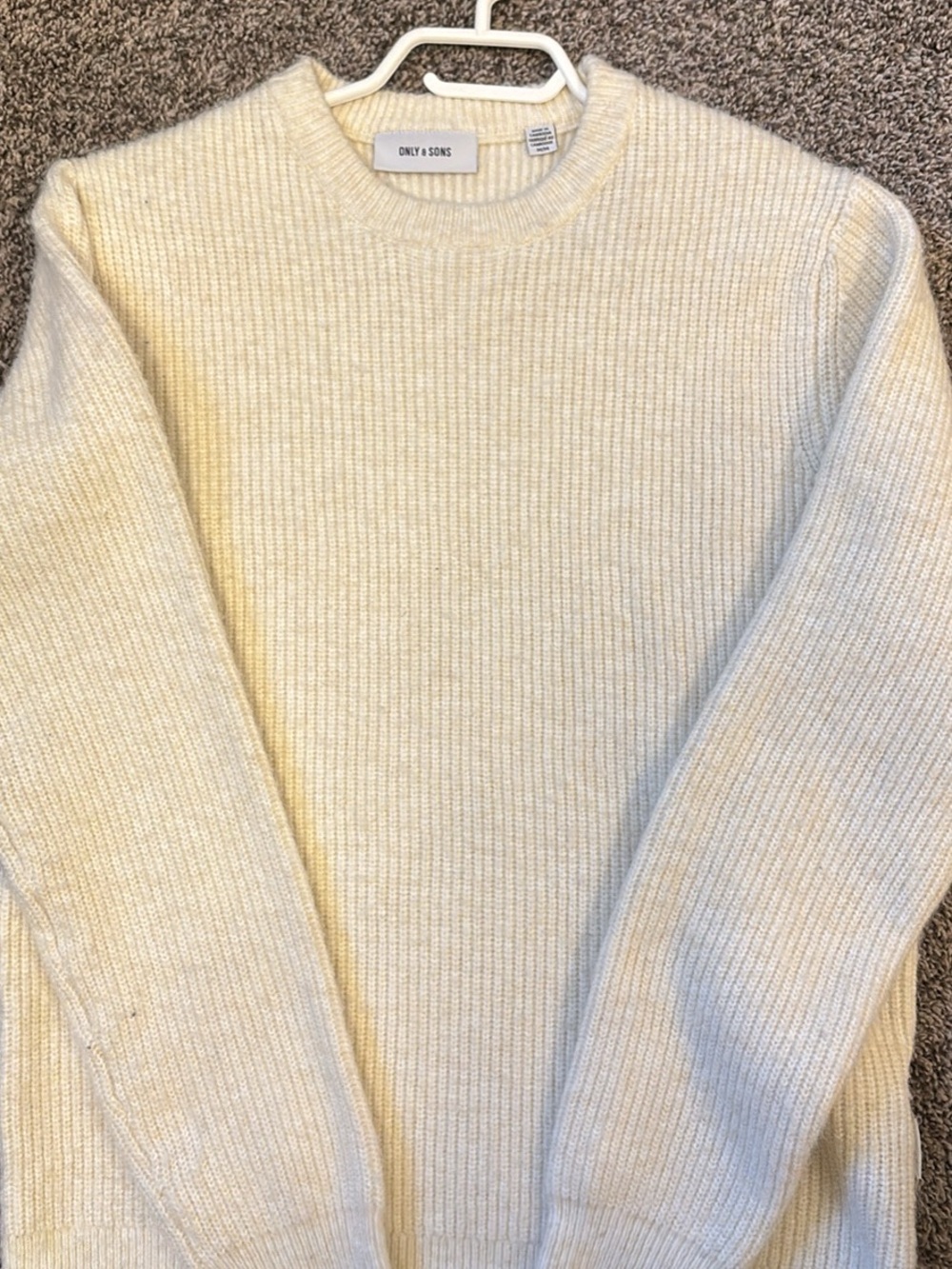 ONLY & SONS Cream Ribbed Crewneck Sweater